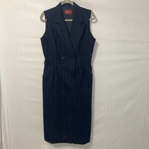 Vintage 80's Sasson Paris NY Women’s Size 12/13 Blue Pinstripe Vest Dress